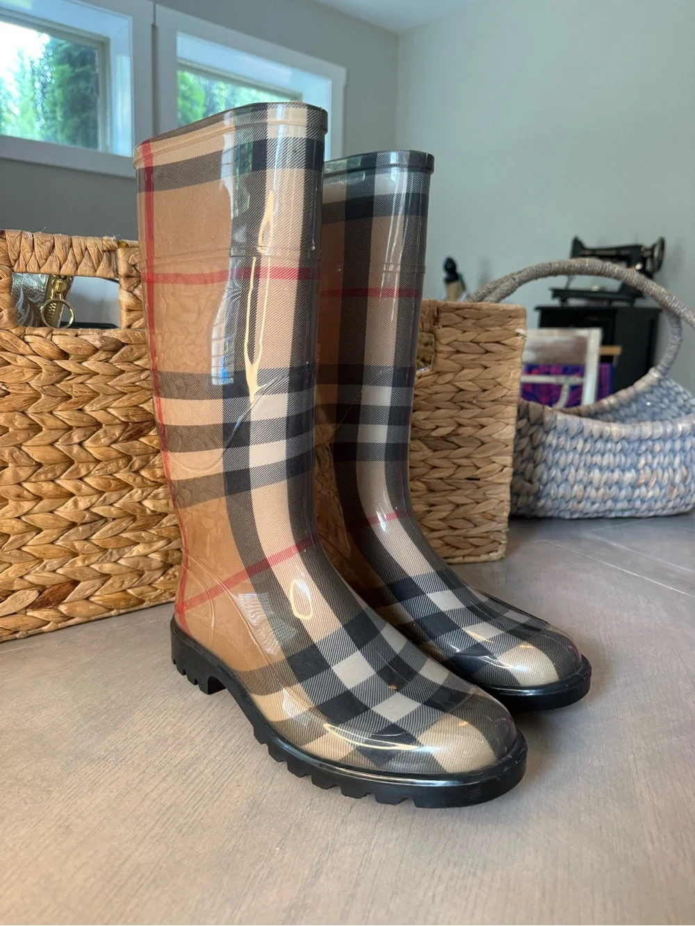 Burberry Nova Check Rain Boots - Beige, Black, Red